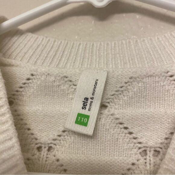Sela white quilted cardigan Sweater embroidered button front child 6-8 - Picture 2 of 5